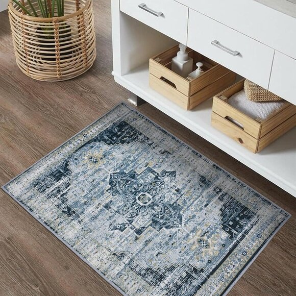 ✨Home Grey Area Rug Door Mat Entryway Small Soft Slip Washable Oriental Carpet - Picture 1 of 8